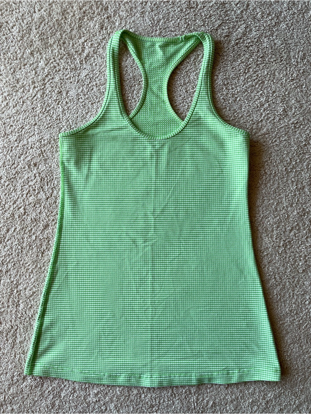 Y2K Lululemon Women’s Green White Racerback Tank Top Striped Activewear Run Gym